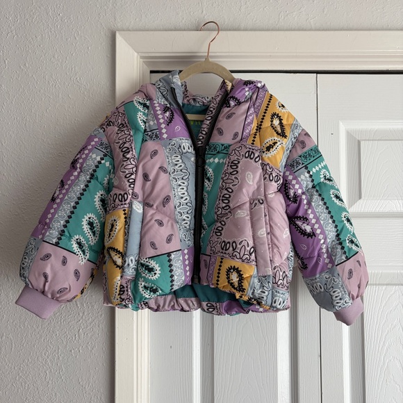 LIKE-NEW Zara Kids 6/7 Puffer Jacket in Hooded Patchwork Bandana Coat